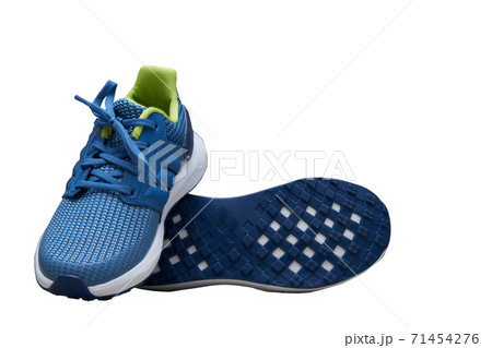 blue sport shoes with shoes sole base on white isolated background blue sport shoes with shoes sole base on white isolated background 71454276