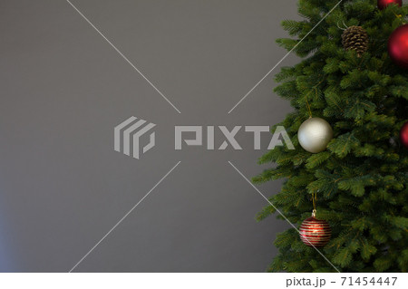 Christmas tree new year decor gray background place for inscription 71454447
