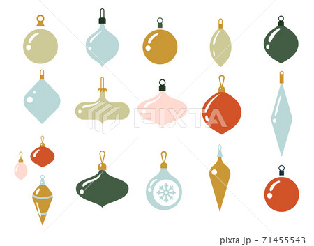 Glass multi-colored balls for the Christmas tree. Xmas glass ball on white background. Holiday decoration template. Vector illustration. Christmas decoration baubles. New year toys. 71455543