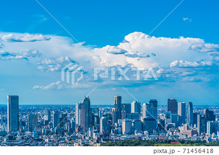日本の夏の風景　東京・新宿の高層ビル群と入道雲 71456418