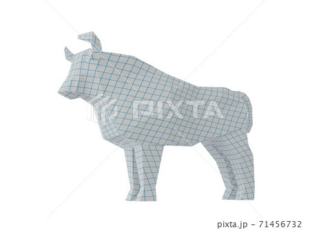 Statuette of a simplified polygonal Squared Paper Bull, folded paper animal figurine, a symbol of the new year 2021, 3d render 71456732