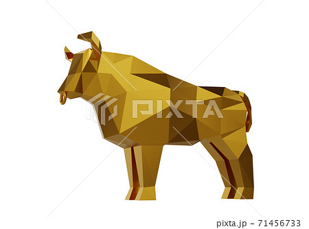 figurine of a simplified polygonal Golden Bull isolated on white, symbol of the new year 2021, 3d render 71456733