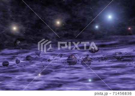Asteroids or meteorites in space nebula. Deep space image, science fiction fantasy Asteroids or meteorites in space nebula. Deep space image, science fiction fantasy 71456836
