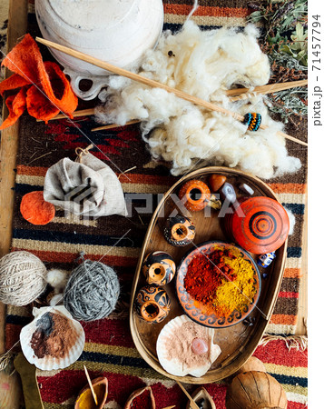 table with fragrant spices of different colors for eating as a background table with fragrant spices of different colors for eating as a background 71457794