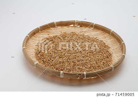 Oats in a bamboo dish on white background 71459005