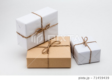 Parcels in white wrapping paper group isolated  71459439