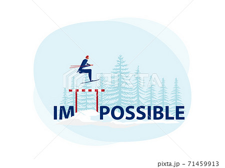 Businessman use sky jumping over impossible word to possible on snow background. Symbol of determination, aspiration, ambition, motivation and success 71459913