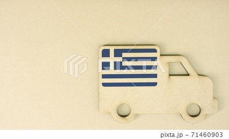 Recycled cardboad truck icon with flag of Greece. National sustainable transportation or delivery concept Recycled cardboad truck icon with flag of Greece. National sustainable transportation or delivery concept 71460903