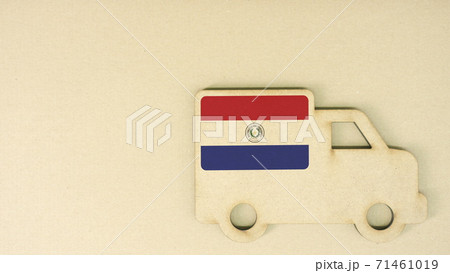 Recycled cardboad truck icon with flag of Paraguay. National sustainable transportation or delivery concept Recycled cardboad truck icon with flag of Paraguay. National sustainable transportation or delivery concept 71461019