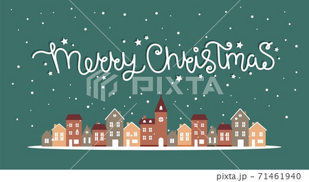 Merry christmas winter houses with snow, cute vector illustration in flat style with lettering 71461940
