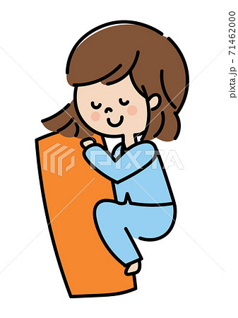 抱き枕を使う女の子のイラストのイラスト素材