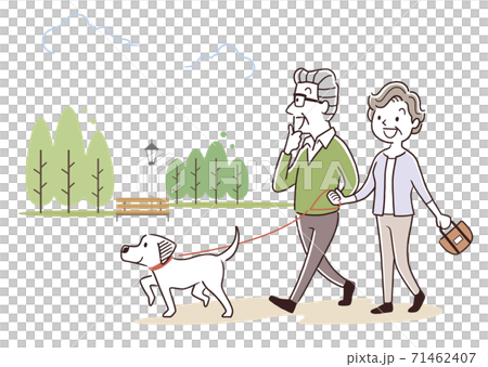 Vector Illustration Material: Senior couple walking a dog 71462407