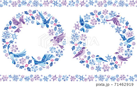 冬の雪の結晶 小鳥の丸フレームセット 冬の雪の結晶 小鳥の丸フレームセット 71462919