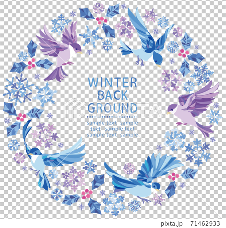 冬の雪の結晶 小鳥の丸フレーム のイラスト素材