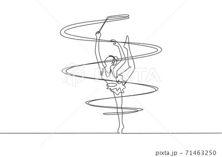 One continuous line drawing of young ballerina girl in motion. Rhythmic gymnast in leotard with ribbon. Healthy sport and active dance concept. Dynamic single line draw design vector illustration One continuous line drawing of young ballerina girl in motion. Rhythmic gymnast in leotard with ribbon. Healthy sport and active dance concept. Dynamic single line draw design vector illustration 71463250