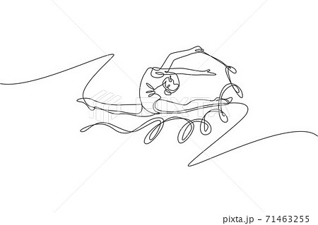 One continuous line drawing of young ballerina girl in motion. Rhythmic gymnast in leotard with ribbon. Healthy sport and active dance concept. Dynamic single line draw design vector illustration 71463255