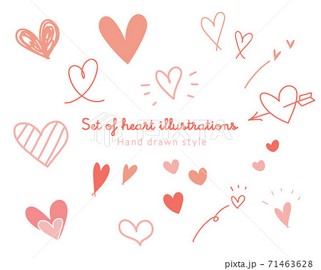 手描きのハートのイラストセット アイコン かわいい 落書き バレンタインデー 愛 シンプルのイラスト素材