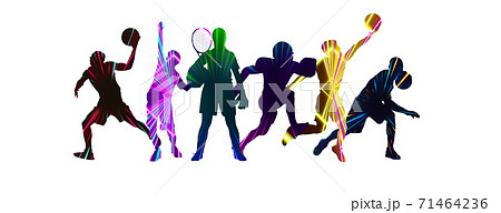 Sport collage made of drawing sportsmen with bright fluid colors isolated on white studio background Sport collage made of drawing sportsmen with bright fluid colors isolated on white studio background 71464236