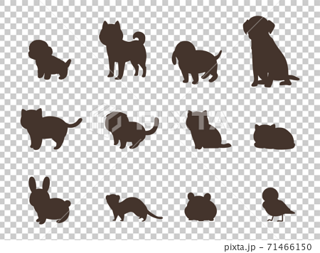 ペット 動物のシルエット 犬と猫と兎とフェレットとハムスターと小鳥のイラスト素材