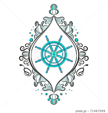 Steering wheel of the ship. In a beautiful frame. Vector illustration isolated on white background. 71467099