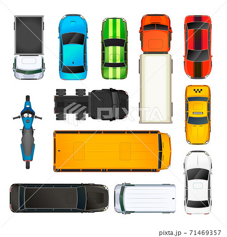 Set of different cars top view, on white 71469357