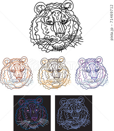 Portrait of a tiger in a linear image and in different colors, stylized 71469712