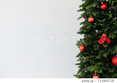 branches of the Christmas tree pine place for the inscription of the new year white background postcard 71469718