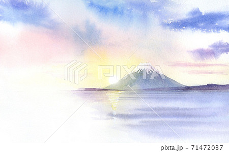 初日の出 富士山 透明水彩 のイラスト素材