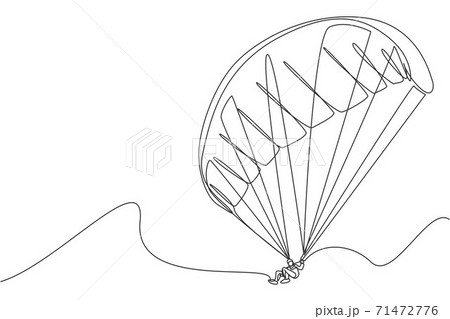 Single continuous line drawing of young tourist man flying with paragliding parachute on the sky. Extreme vacation holiday sport concept. Trendy one line draw design vector graphic illustration 71472776