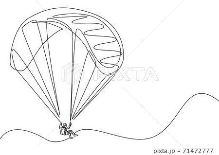 One single line drawing of young sporty man flying with paragliding parachute on the sky vector illustration graphic. Extreme sport concept. Modern continuous line draw design One single line drawing of young sporty man flying with paragliding parachute on the sky vector illustration graphic. Extreme sport concept. Modern continuous line draw design 71472777