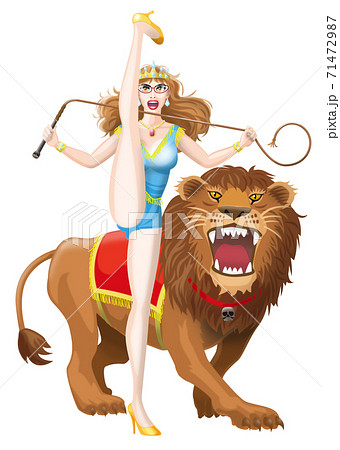 サーカス女子 ライオン 猛獣使い ムチ 女王のイラスト素材