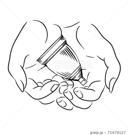 Female hands hold the menstrual cup. Caring for womens health. Zero waste product. Vector contour illustration 71479127