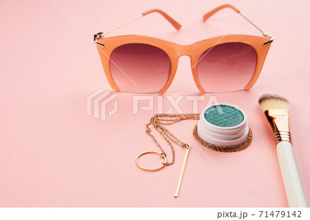 eyeshadow makeup brushes collection professional cosmetics accessories on pink background 71479142