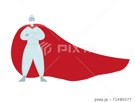 Doctor Infectious Disease Superhero. Infectionist in a mask, suit and red fluttering cloak on a white background. The modern hero. Vector cartoon character 71480377