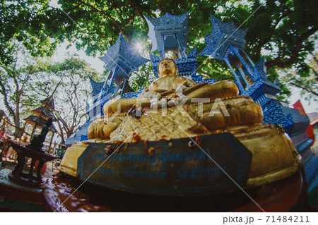 water pouring to Buddha statue in Songkran festival tradition of thailand 71484211