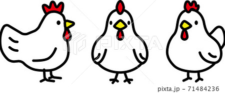 丸みを帯びたシルエットにわとり横正面ななめ3方向セットのイラスト素材