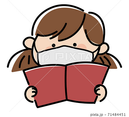 マスクをしながら本を読む女の子のイラストのイラスト素材