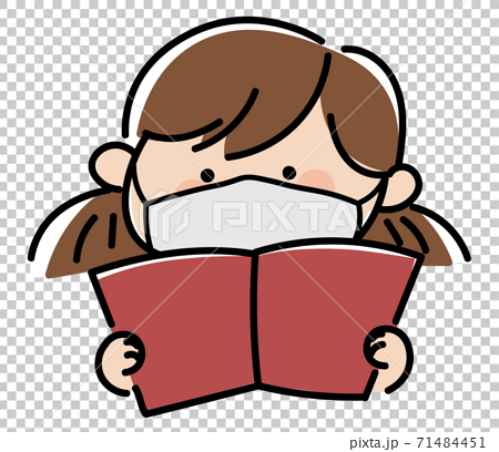 マスクをしながら本を読む女の子のイラストのイラスト素材