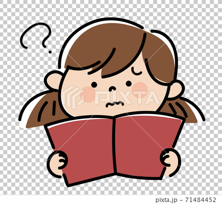 本を読みながら疑問を持つ女の子のイラストのイラスト素材