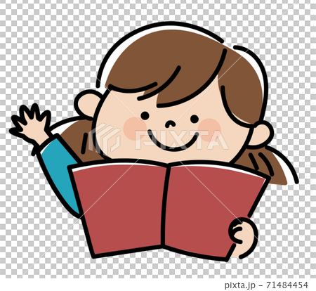 授業で手を挙げる女の子のイラストのイラスト素材