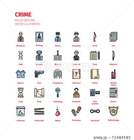 Crime icon set. Crime filled outline icon set. Icon for website, application, print, poster design, etc. 71484585