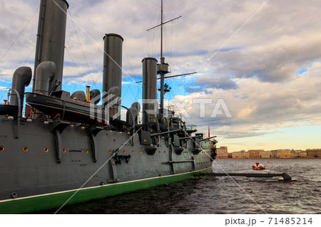 Old revolutionary Aurora cruiser, the symbol of the October revolution, currently preserved as a museum ship on the Neva river in Saint Petersburg, Russia Old revolutionary Aurora cruiser, the symbol of the October revolution, currently preserved as a museum ship on the Neva river in Saint Petersburg, Russia 71485214
