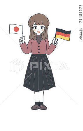 ドイツ国旗と日本国旗を持つおねえさん・ベクター