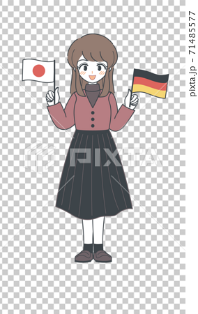 ドイツ国旗と日本国旗を持つおねえさん ベクターのイラスト素材