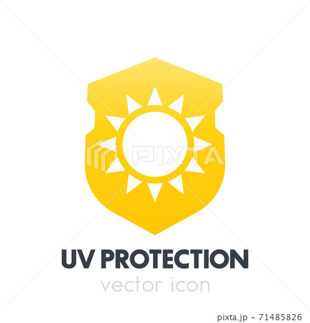UV protection, sun on shield icon, symbol on white UV protection, sun on shield icon, symbol on white 71485826