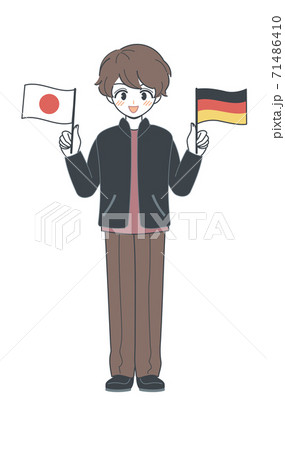 ドイツ国旗と日本国旗を持つおにいさん・ベクター	