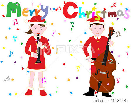 クリスマスの日に音楽を楽しんでいるカップル のイラスト素材