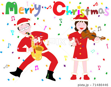 クリスマスの日に音楽を楽しんでいるカップル。 クリスマスの日に音楽を楽しんでいるカップル。 71486446