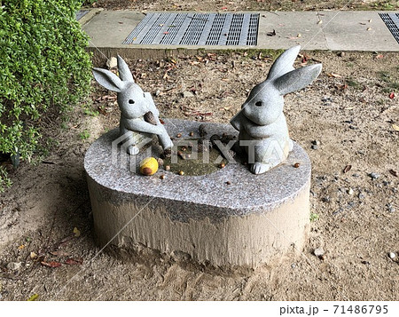 出雲大社 杵 きね を持って餅つきをするウサギの石像 島根県 出雲市 の写真素材