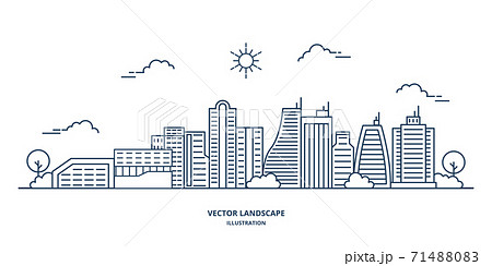 City landscape illustration with a thin line style. Thin line city landscape. Vector illustration. 71488083